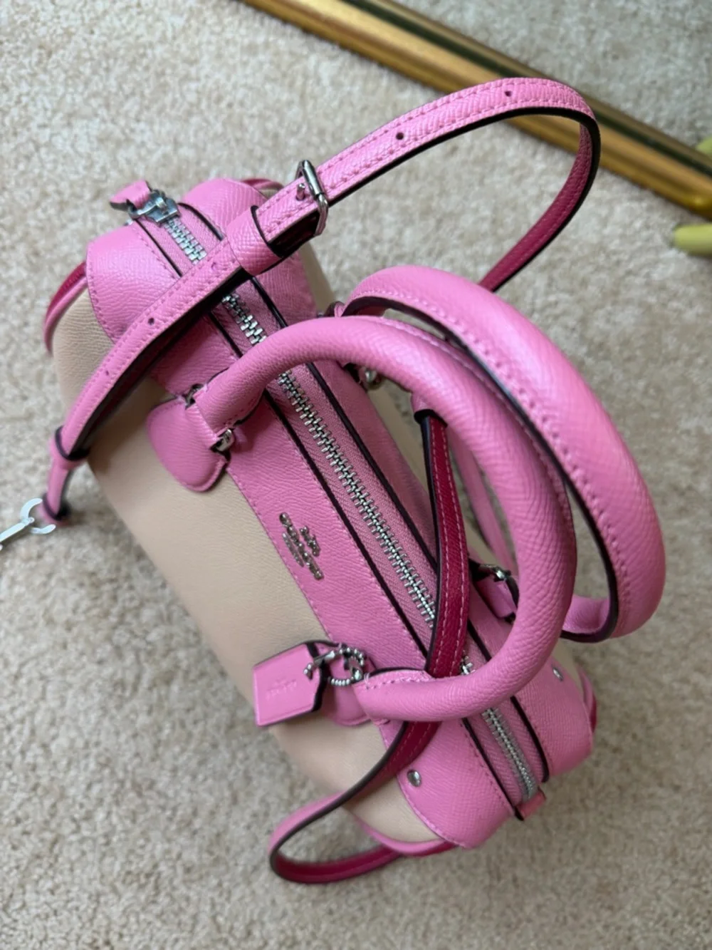 Coach Mini Bennett Satchel Pink Beige Crossbody Bag Colorblock Leather ๐ ๐ - Picture 8 of 16